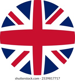 Flag of Great Britain (Union Jack) rendered in a circular shape with a simple and elegant design. The iconic national emblem features the classic colors