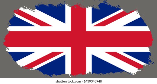 Flag of Great Britain, of the United Kingdom and Northern Ireland with grunge texture, brush stroke background, UK flag Vector template for english study schools