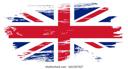 Flag of Great Britain, of the United Kingdom and Northern Ireland with grunge texture, brush stroke background, UK flag Vector template for english study schools