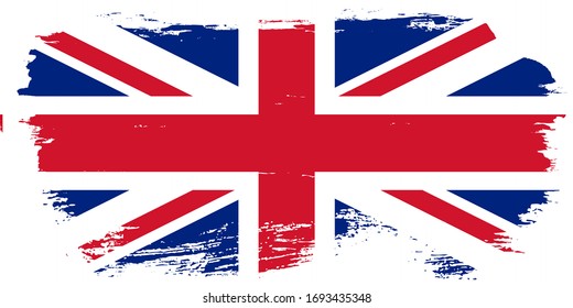 Flag of Great Britain, of the United Kingdom and Northern Ireland with grunge texture, brush stroke background, UK flag Vector template for english study schools