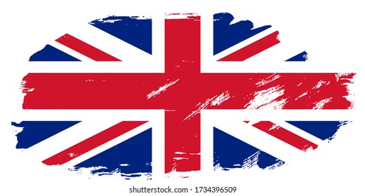 Flag of Great Britain, of the United Kingdom and Northern Ireland with grunge texture, brush stroke background, UK flag Vector template for english study schools