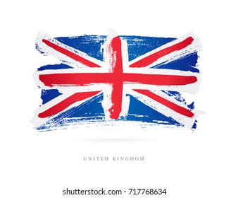 Flag of the Great Britain. Vector illustration on white background. Beautiful brush strokes. Abstract concept. Elements for design. United Kingdom