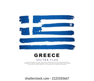 Flag of Greece. Blue and white brush strokes, hand drawn. Vector illustration isolated on white background. Colorful Greek flag logo.