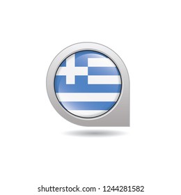 Flag of Greece, button with the reflection of light and shadow, gray frame, Icon country. Realistic vector illustration on white background.