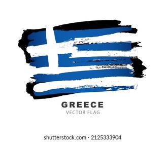 Bandera de Grecia. Pulsaciones de pincel coloreadas dibujadas a mano. Ilustración vectorial aislada en fondo blanco. Logo de la colorida bandera griega.