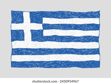 The flag of Greece drawn in children's style with pencils	
