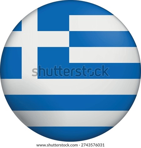 Flag of Greece. Glossy circular flag. Button appearance. 3D Icon Design with depth. Professional, tactile look. Perfect for representing national identity in digital interfaces and perfect for websites