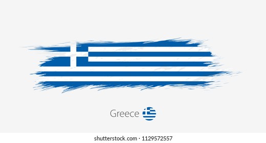 Flag of Greece, grunge abstract brush stroke on gray background. Vector illustration.
