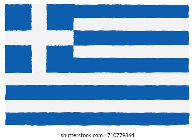 Flag of Greece. Hand Painted with Brush. Vector Illustration.