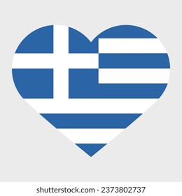 The flag of Greece. Heart-shaped flag icon. Standard color. Heart icon flag. Computer illustration. Digital illustration. Vector illustration.