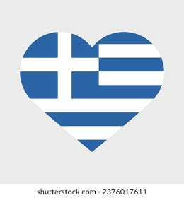The flag of Greece. Heart-shaped flag icon. Standard color. Heart icon flag. Computer illustration. Digital illustration. Vector illustration.
