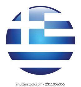 The flag of Greece. Flag icon. Standard color. Round flag. 3d illustration. Computer illustration. Digital illustration. Vector illustration.