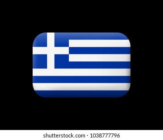 Flag of Greece. Matted Vector Icon and Button. Rectangular Shape with Rounded Corners