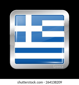 Flag of Greece. Metal Icons Square Shape. This is File from the Collection European Flags 