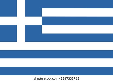 The flag of Greece. The official ratio. Flag icon. Standard color. Standard size. A rectangular flag. Computer illustration. Digital illustration. Vector illustration.