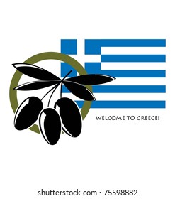 flag of Greece with olives