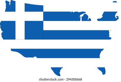 Flag Greece on USA map