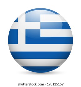 Flag of Greece as round glossy icon. Button with Greek flag
