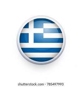 Flag of Greece as round glossy icon. Button with Greece flag. National flag for country of Greece isolated, banner vector illustration. Vector illustration eps10.