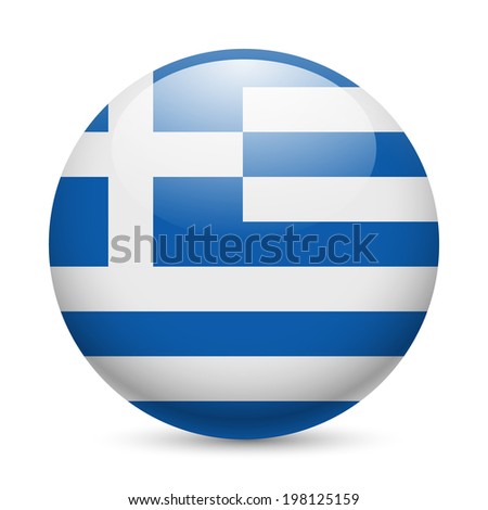 Flag of Greece as round glossy icon. Button with Greek flag