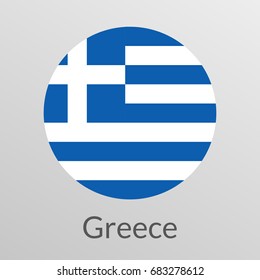 Flag of Greece round icon, badge or button. Greek national symbol. Vector illustration.