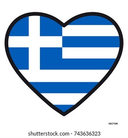 Flag of Greece in the shape of Heart with contrasting contour, symbol of love for his country, patriotism, icon for Independence Day.