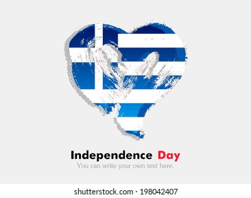 Flag of Greece. Flag in the shape of heart in grungy style. Independence Day.