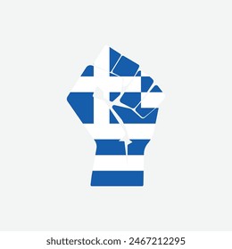 Flag of Greece in the shape of raised hand sign isolated on background. Fist symbol modern, simple, vector, icon for website design, mobile app, ui. Vector Illustration