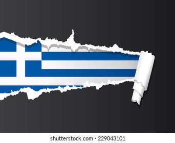 Flag of Greece under ripped paper vector illustration.