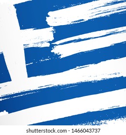 Flag of Greece. Vector illustration on white background. Brush strokes drawn by hand. Independence Day.