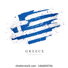 Flag of Greece. Vector illustration on white background. Brush strokes drawn by hand. Independence Day.