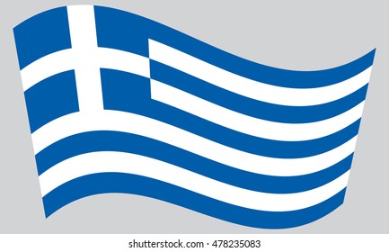 Flag of Greece waving on gray background. Greek national flag.