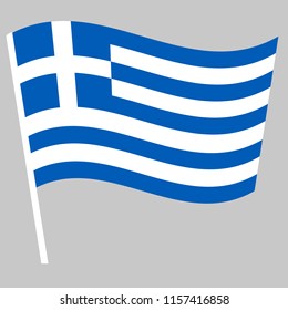 Flag of Greece waving on the stick. Symbol of Independence Day, souvenir soccer game banner, language button, icon.