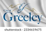 Flag of Greeley, Colorado, USA. Realistic waving flag of Greeley vector background.