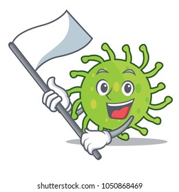 With flag green bacteria mascot cartoon