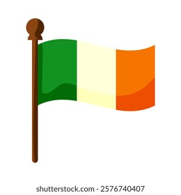 A flag with a green, white and orange background. The flag is a symbol of Ireland