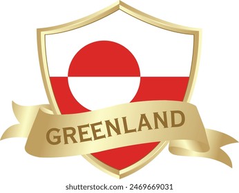 Flag of greenland as around the metal gold shield with greenland flag