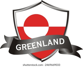 Flag of greenland as around the metal silver shield with greenland flag