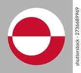 Flag of Greenland circle flat icon. Round Greenland flag simple badge. Flag of Greenlander country flag sign, symbol, banner, button, sticker.