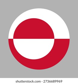 Flag of Greenland circle flat icon. Round Greenland flag simple badge. Flag of Greenlander country flag sign, symbol, banner, button, sticker.
