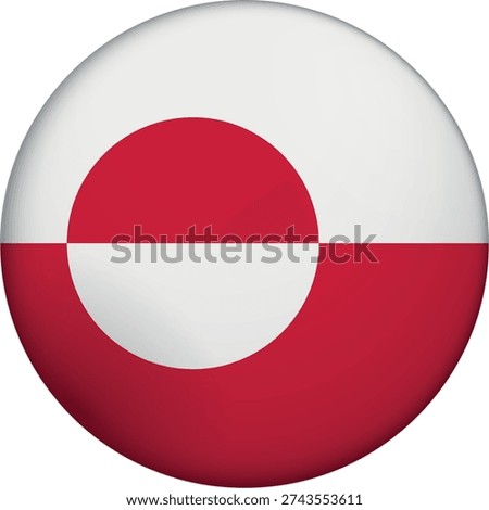 Flag of Greenland. Glossy circular flag. Button appearance. 3D Icon Design with depth. Professional, tactile look. Perfect for representing national identity in digital interfaces and perfect for websites