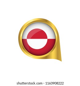 Flag of Greenland, location map pin, pointer flag Greenland, button gold, Icon country . Vector Illustration EPS10.