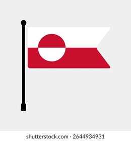 Flag of Greenland. Greenland flag vector illustration icon design. Flagpole flag icon.