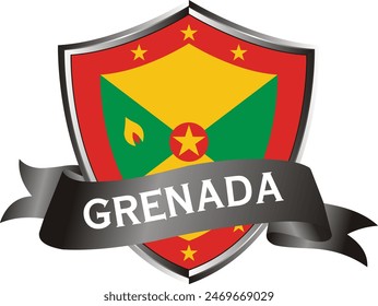 Flag of grenada as around the metal silver shield with grenada flag