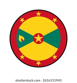Flag of Grenada. Black edge. Grenada circle flag logo icon computer vector illustration design.