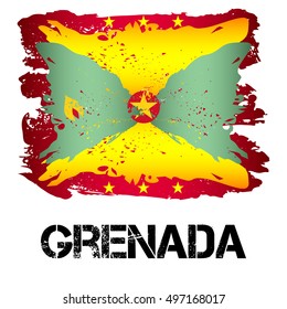 Flag of Grenada from brush strokes in grunge style isolated on white background. Independent state in North America within Commonwealth headed by Great Britain. Vector illustration