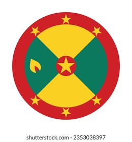 The flag of Grenada. Button flag icon. Standard color. Circle icon flag. 3d illustration. Computer illustration. Digital illustration. Vector illustration.