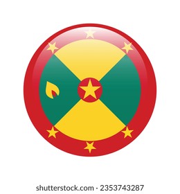 The flag of Grenada. Button flag icon. Standard color. Circle icon flag. 3d illustration. Computer illustration. Digital illustration. Vector illustration.
