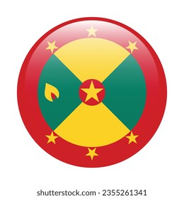 The flag of Grenada. Button flag icon. Standard color. Circle icon flag. 3d illustration. Computer illustration. Digital illustration. Vector illustration.