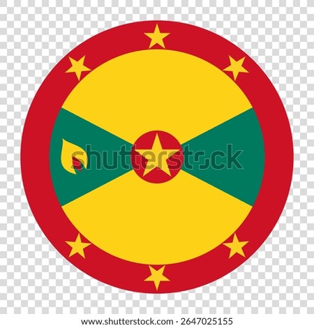Flag of Grenada. Grenada circle flag logo icon computer vector illustration design. Transparent checkerboard background.